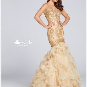 Ellie Wilde Gold Lace Strapless Dress